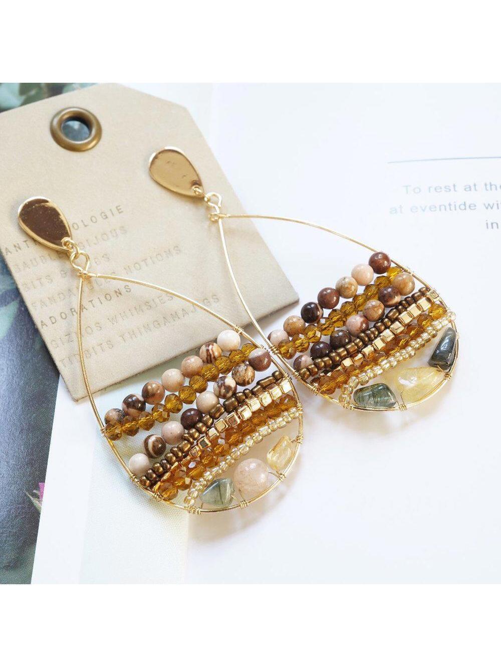 Anthropologie Stone Beaded Hooped Drop Earrings
